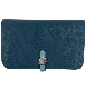 Hermes Hermès Dogon GM Bifold Two-Tone Duo Long Wallet Togo Blue Jean Women's
